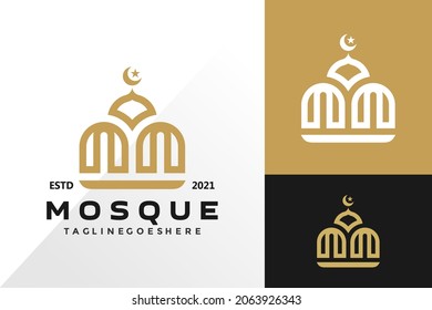 Luxury islamic mosque logo and icon design vector concept for template