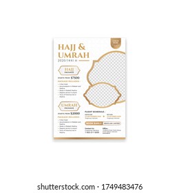 Luxury islamic white background design with gold wave element for hajj or umrah flyer template