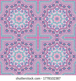 Luxury italian maiolica tile seamless rapport. Ethnic geometric vector patchwork. Curtains print design. Traditional italian mayolica tilework infinite pattern. Wall decoration template.