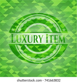 Luxury Item green emblem. Mosaic background