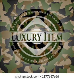 Luxury Item written on a camouflage texture