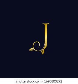 Luxury J Initial Letter Logo gold color, vector design concept ornate swirl floral leaf ornamen with initial letter alphabet for luxury style.