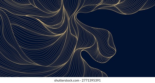 Luxury Japanese wave pattern, elegant gold lines background. Abstract vector design, Chinese ornament, flowing water shapes, vintage Asian aesthetics, premium wallpaper, decorative print