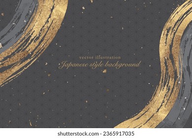 Luxury Japanese-style hand-drawn gold brush wave pattern line art