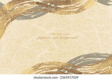 Luxury Japanese-style hand-drawn gold brush wave pattern line art