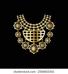 Luxury jewelry gold necklace. Vector illustration isolated on black background.