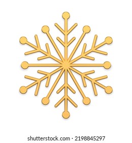 Luxury jewelry golden matte winter snowflake realistic Christmas decor 3d template vector illustration. Premium ice snow ornamental pattern decorative design for Xmas holiday celebration isolated