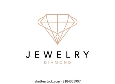 Luxury jewelry logo with diamond line art style icon design template. 