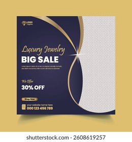 luxury Jewelry shop social media post, banner, ad editable template, luxury social media square flyer or poster design