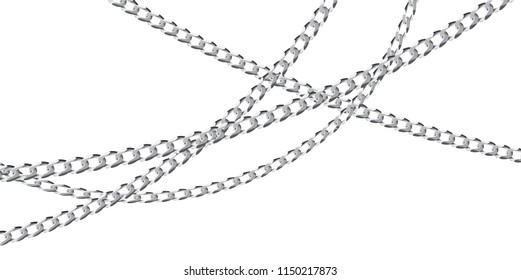 Luxury jewelry silver chain on white background isolated vector illustration for ads, flyers, wed site sale elements design.