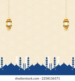 Luxus Jumma eid mubarak ramadan oder ramadhan Muster Moschee islamischen Hintergrund Banner mit Laterne. Übersetzung: "Moslemischer Fastenmonat und Feiertag nach dem Fasten"