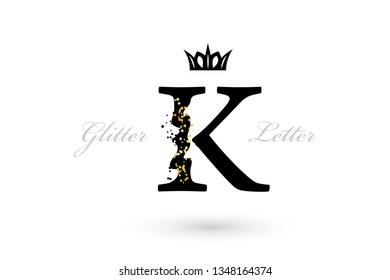 Luxury K letter emblem. Vector symbol with character element and golden dotted decoration