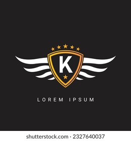 Luxury K Letter Wing with Shield Logo template