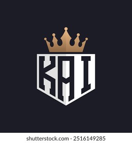 Logotipo de lujo de KAI con la corona. Logotipo elegante de la letra de KAI de las iniciales para las marcas exclusivas. Carta KAI Monogram para empresas de alta gama