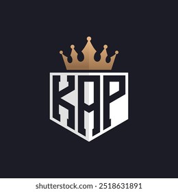 Luxus KAP Logo mit Krone. Elegante Initialen KAP Letter Logo für exklusive Marken. KAP-Monogramm für High-End-Unternehmen