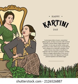 Luxury Kartini vector illustration with woman in javanese outfit for social media template 