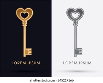 Luxury Key, designed using gold heart shape,logo, symbol, icon, graphic, vector.