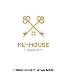 Luxury key icon vector design logo with house symbol