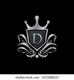 Luxury King D Letter Logo, Silver Badge