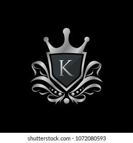 Luxury King K Letter Logo, Silver Badge