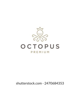 Luxury king octopus with line art style logo design template flat vector