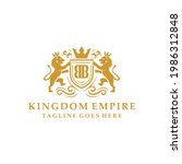 luxury Kingdom logo design vector with two lions and emblems for big companies and hotels