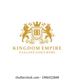 luxury Kingdom logo design vector with two lions and emblems for big companies and hotels