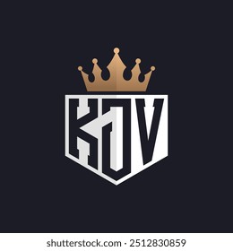 Logo de lujo de KJV con corona. Logotipo elegante de la letra de KJV de las iniciales para las marcas exclusivas. Monograma de KJV para empresas de alta gama