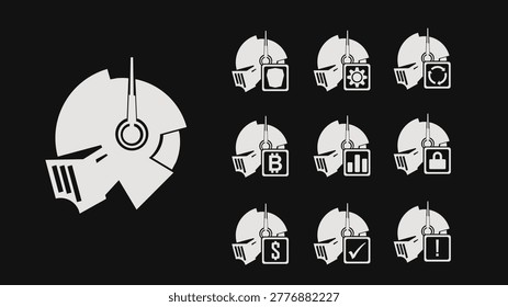 Luxury Knight Security Icon Set - Premium Silver Cyber Defense Symbols