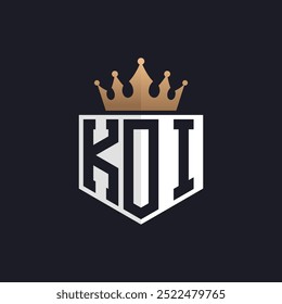 Logotipo KOI de luxo com Crown. Logotipo de letra KOI de iniciais elegantes para marcas exclusivas. Carta KOI Monograma para empresas de tecnologia avançada