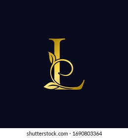 Luxury L Initial Letter Logo gold color, vector design concept ornate swirl floral leaf ornamen with initial letter alphabet for luxury style.