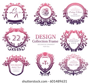 Luxury label or King place symbol element with decorative calligraphy object set. Template for classical card, invitation, identity cover design, packaging, hipster stamp. Vector illustration concept