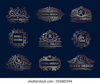 Luxury labels design set with premium quality symbols flat isolated vector illustration