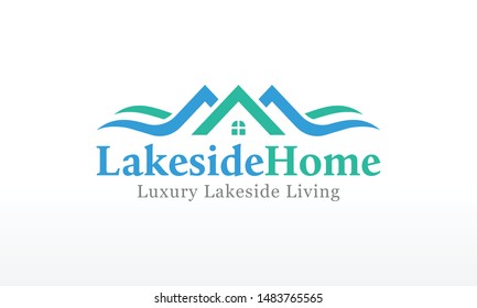 Luxury Lakeside Home Real Estate Logo Design Vector Illustrator