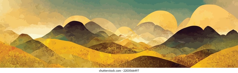 luxury landscape art background with golden lines