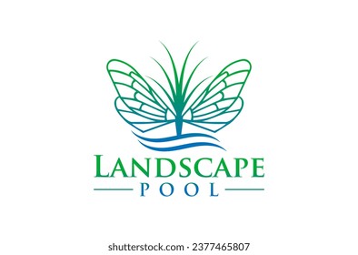 Luxury Landscape Pool Butterfly Lawn Logo Design Vector Icon Symbol Illustrations. A multifunctional logo that can be used in many Landscape hardscape business companies and services.