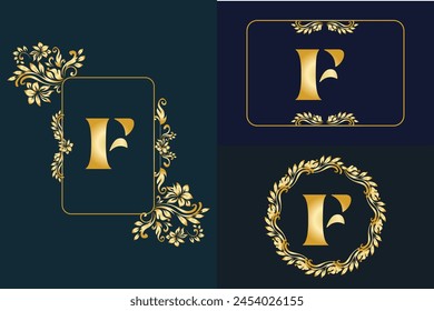 Luxury latter F logo with gold color. Modern trendy luxury F letter logo.