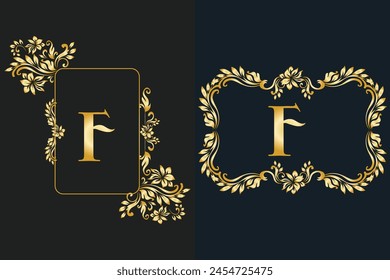 Luxury Latter F logo in golden color. Logos for fashion, flower, wedding business.