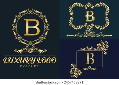 Logotipo de Luxury Latter. Logotipo del color dorado del último B para el desmalezamiento, flor, moda, marcas de ropa