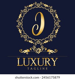 Logotipo de lujo. Último J para escardar, flor, moda , logo de ropa