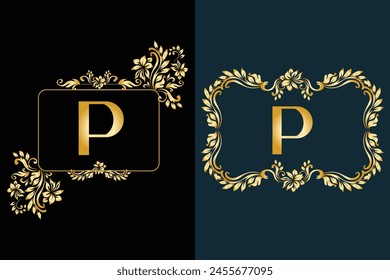 Luxury Latter logo P golden color . Use for weeding, flower,  beauty , Fashion, logo