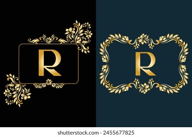 Luxury Latter logo R golden color . Use for weeding, flower,  beauty , Fashion, logo