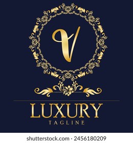 Luxuriöses Logo. Letzter V für Unkraut, Blume, Mode, Kleidung Logo
