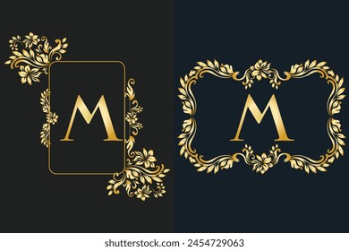 Luxury Latter M logo in golden color. Logos for fashion, flower, wedding business.