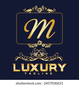 Logotipo M de lujo. Logotipo M con color dorado. Logotipo utilizado para la maleza, flor, moda , marcas de ropa 