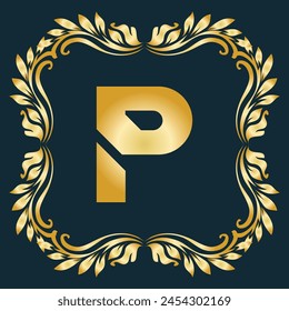 Vector de lujo con logo P en color dorado . Logotipo minimalista moderno de lujo de la letra P del monograma