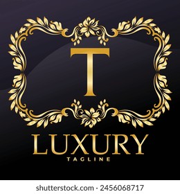 Luxury Latter Luxury T logo golden color . Logo for weeding, flower,  Fashion , clothing