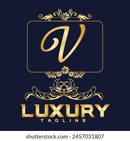 Luxury latter V Logo. Latter V logo with golden color. logo use for weeding, flower,  Fashion , clothing brands 