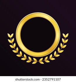 luxury laurel leaf golden round badge frame in vector