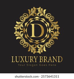 Luxury Laurel Wreath Letter D Logo Design Highlighting Elegance and Opulence in Brand Identity
